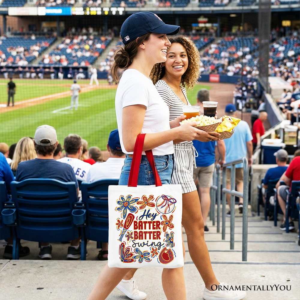 Hey Batter Batter Swing Tote Bag, Retro White and Natural Baseball Gift Shopper