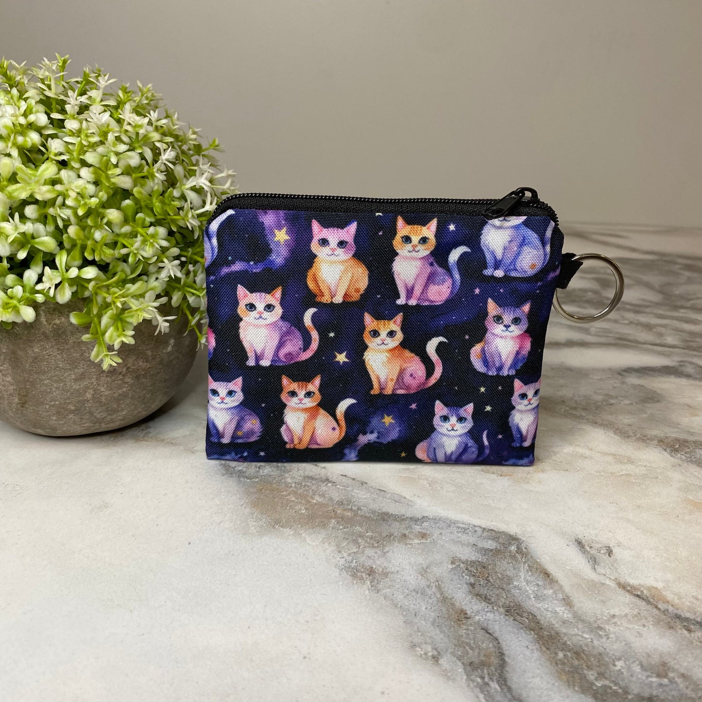 Mini Pouch - Halloween Fall - Cats Orange Purple Galaxy