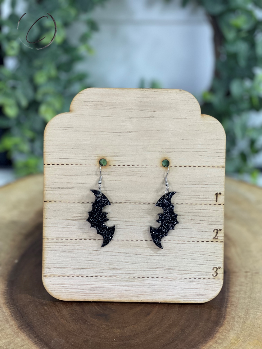 Bat Black Glitter Dangle Earrings