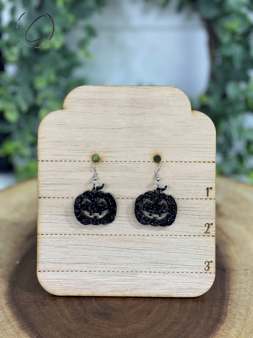 Pumpkin Black Glitter Dangle Earrings