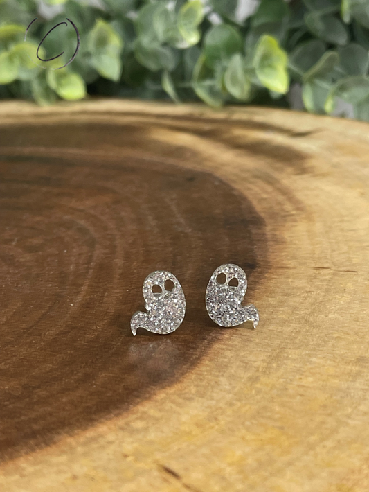 Ghost Silver Glitter Stud Earrings