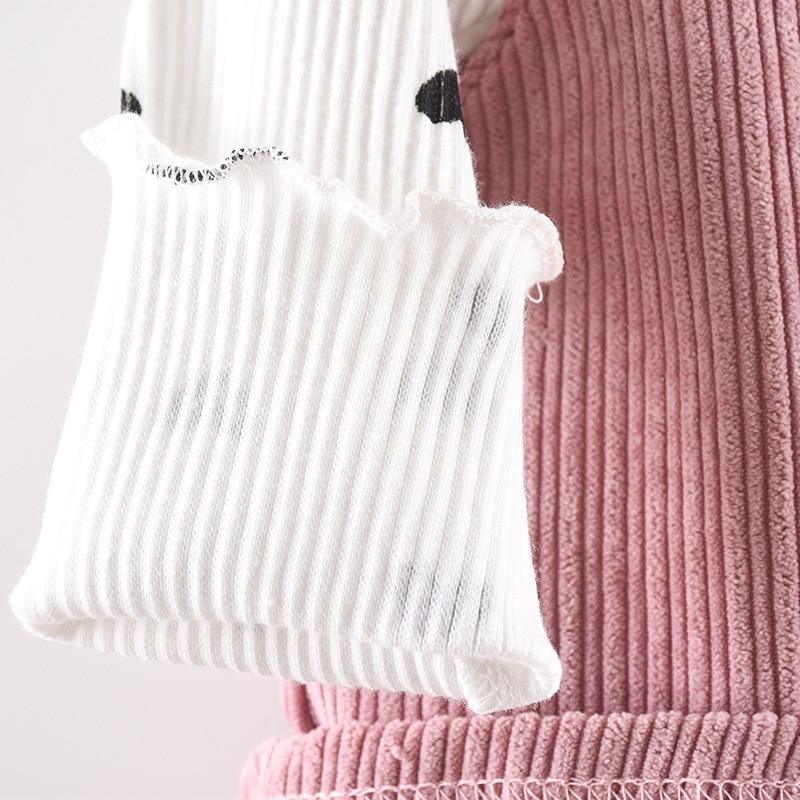 Modern Girls Clothes Sets Cotton Long Sleeves Dot T-shirt and Cat Strap Dress 2Pcs Baby Clothing Dress For Girls and Babies from 6-24months and Girls 3-4years