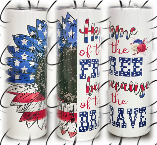 Home Of The Free Sunflower 20oz Skinny Tumbler