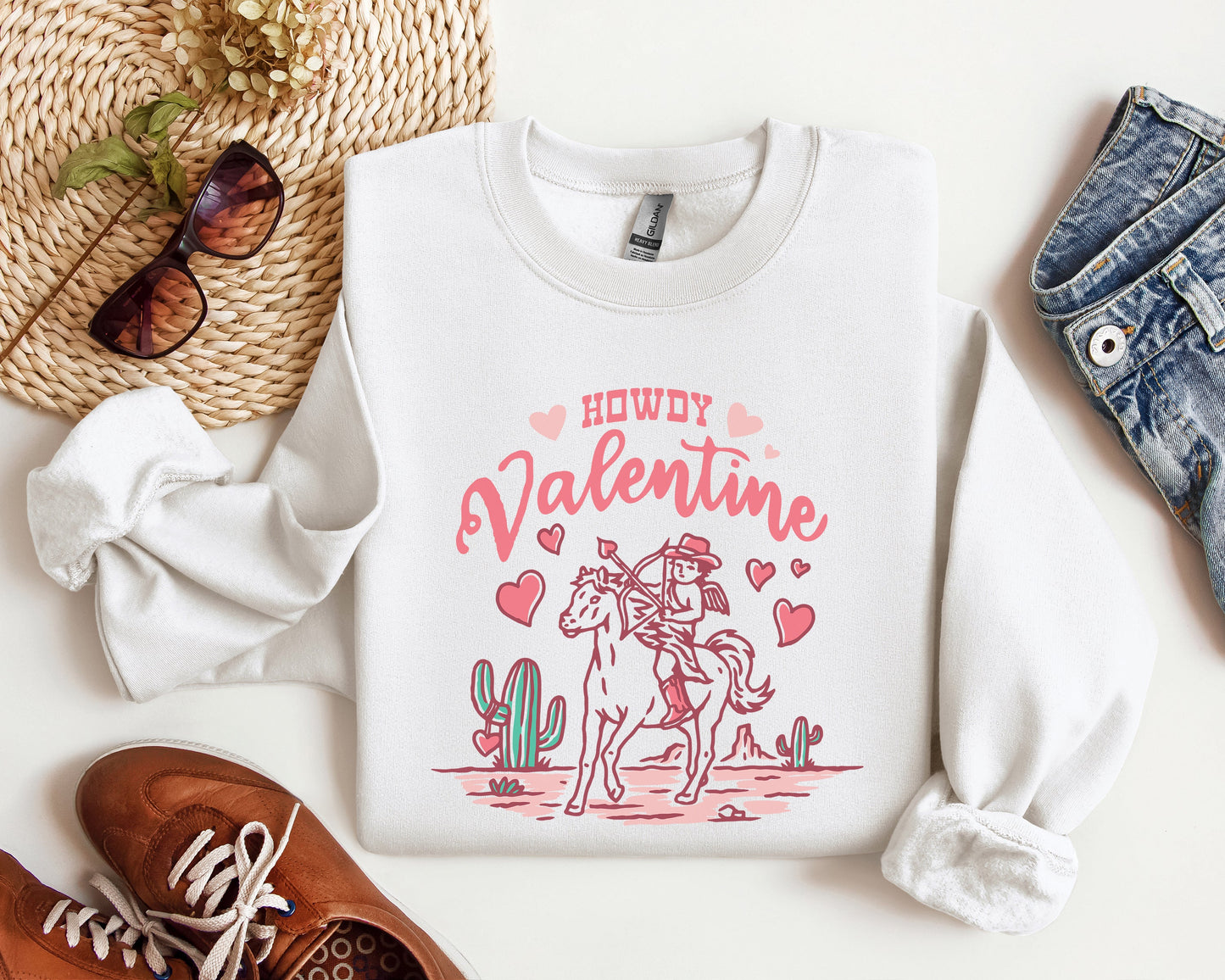 Howdy Valentine Cupid Horseback Sweatshirt