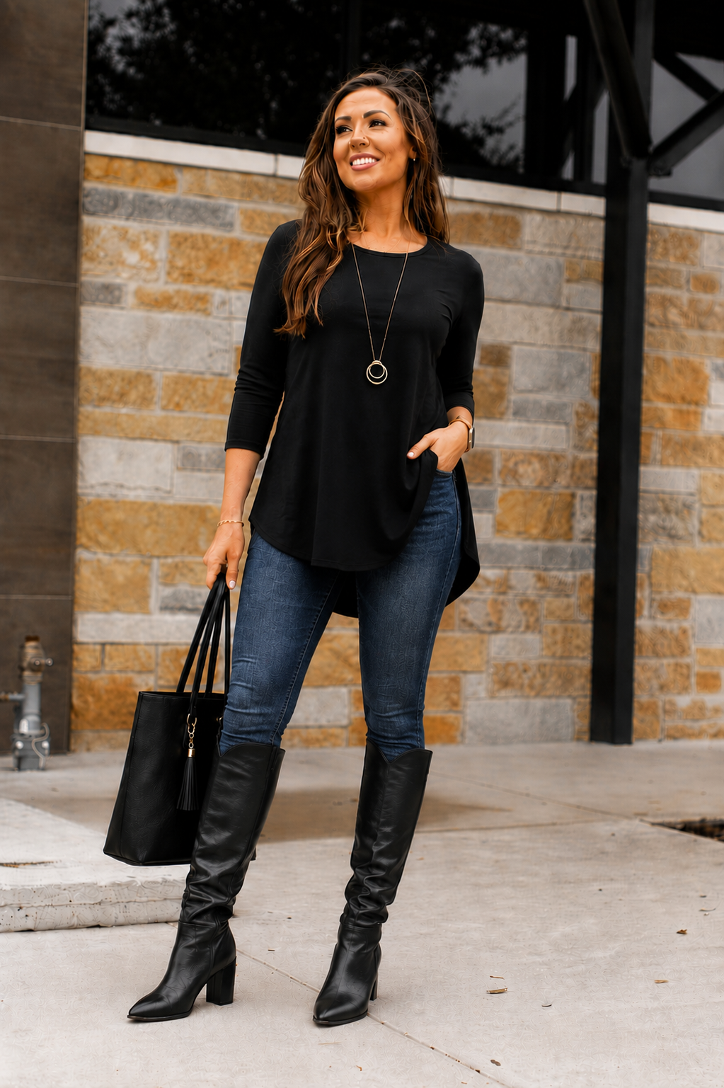Ready to Ship | The Daphne - Black Tunic with 3/4 Sleeves