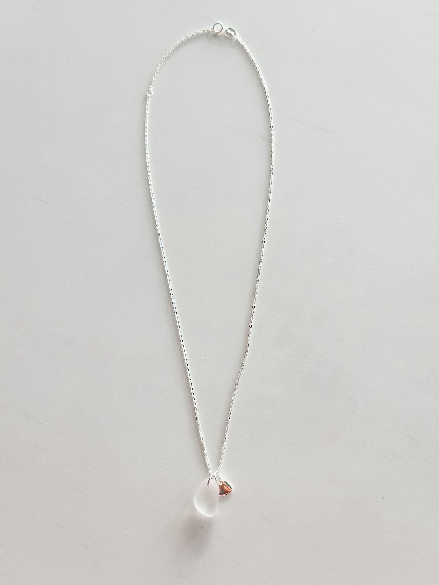 "Shelly Seaglass" White Silver Necklace