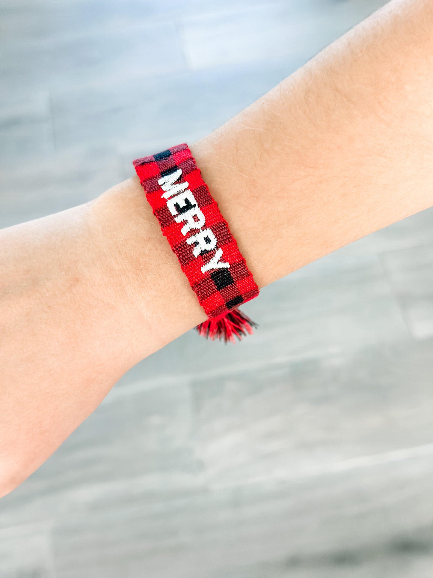 "Merry" Red Buffalo Plaid Woven Bracelet