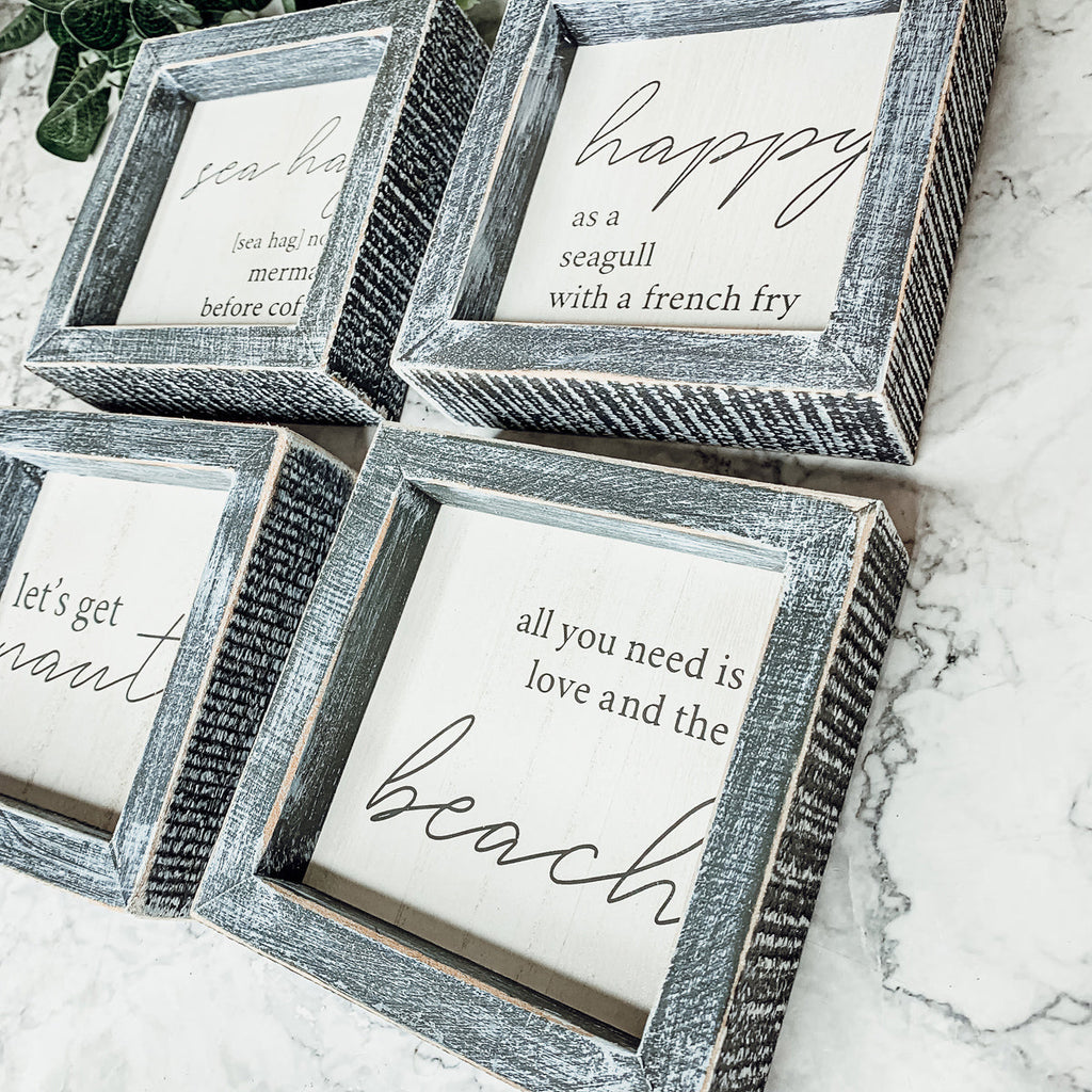 5x5 coastal definition sign in rustic gray frame with sea hag typography
