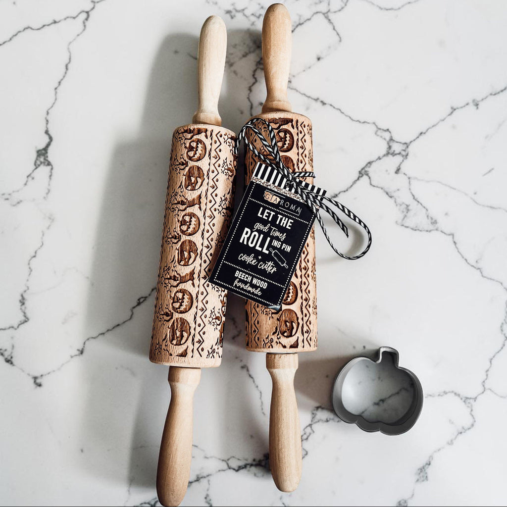 Halloween Rolling Pin Wooden Handmade
Pumpkin cookie Cutter Gift Sets, Unique Halloween Kitchen Gifts
Embossed Rolling Pins for Halloween and Fall - Pumpkin Rolling Pin
Halloween Baking Gift Set Ideas - Handmade Wooden Embossed Rolling Pins with Pumpkins and Scary Trees