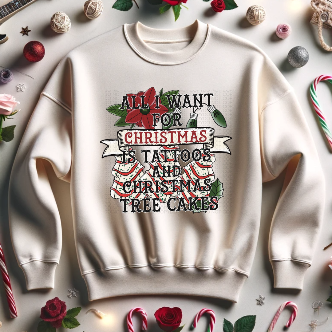 Tattoos and Christmas Tree Cakes Crewneck Sweatshirt