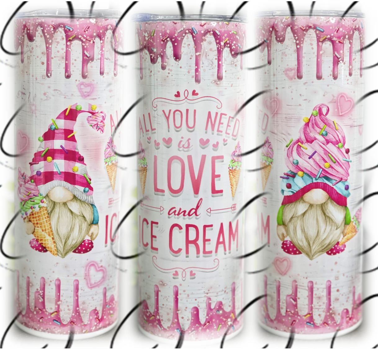 Love & Ice Cream Gnomes 20oz Skinny Tumbler