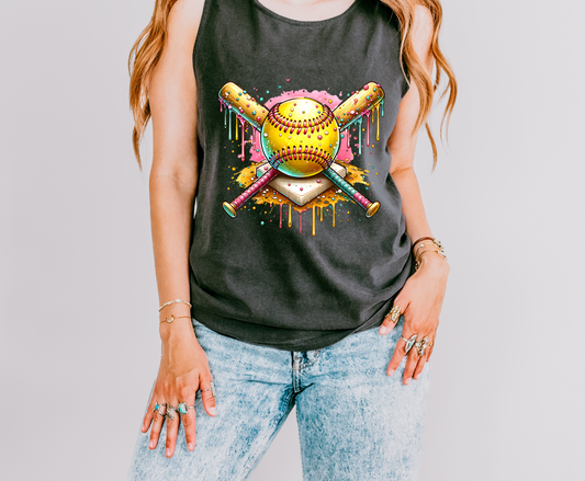 Drip Softball Home Plate Graphic Tank Top