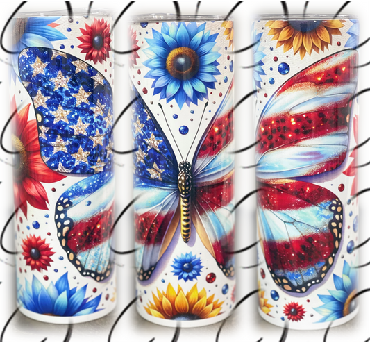 Patriotic Butterfly 20oz Skinny Tumbler