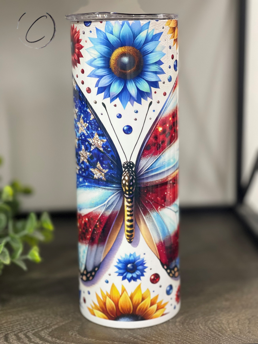 Patriotic Butterfly 20oz Skinny Tumbler