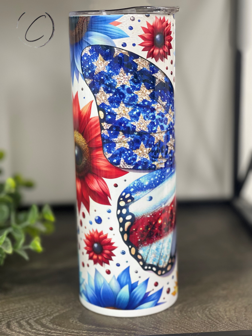 Patriotic Butterfly 20oz Skinny Tumbler