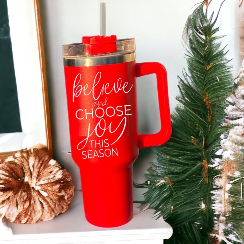 Believe coffee mugs red