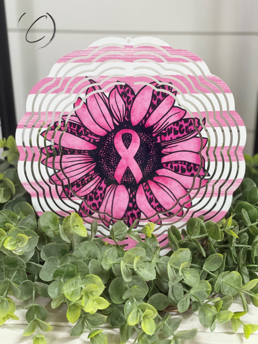 Pink Ribbon Sunflower Wind Spinner