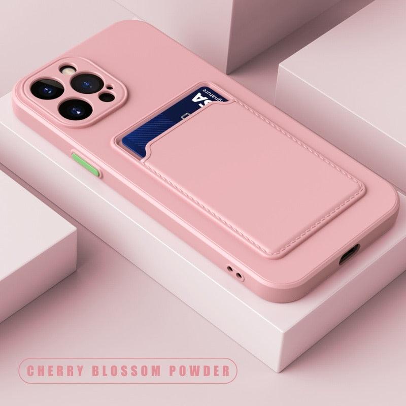 White Soft Wallet Card Holder Phone Case For iPhone 11 12 13 Pro Max Camera Protective Case Wallet Holder Cover Soft Portable Silicone Back Cover Durable Phone Case