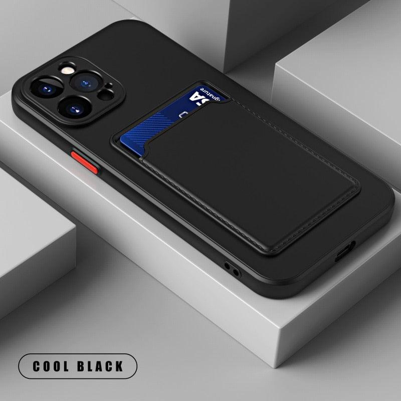 White Soft Wallet Card Holder Phone Case For iPhone 11 12 13 Pro Max Camera Protective Case Wallet Holder Cover Soft Portable Silicone Back Cover Durable Phone Case