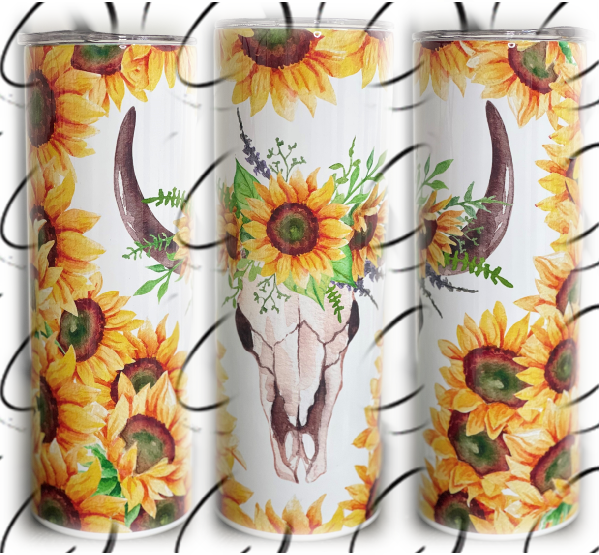 Sunflower Bull Skull 20oz Skinny Tumbler