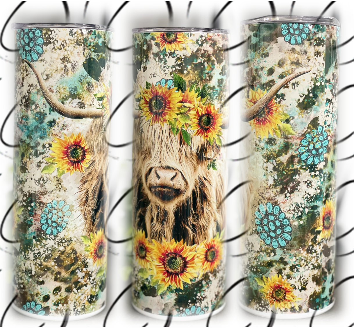 Sunflower Highland Cow 20oz Skinny Tumbler