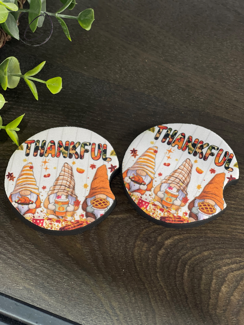 Thankful Gnomes Car Coaster Set