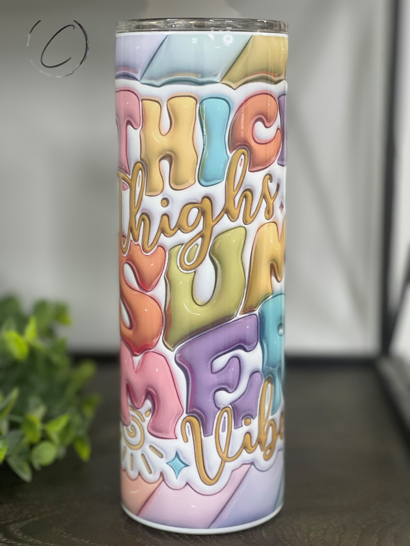 Thick Thighs & Summer Vibes Inflated 20oz Skinny Tumbler