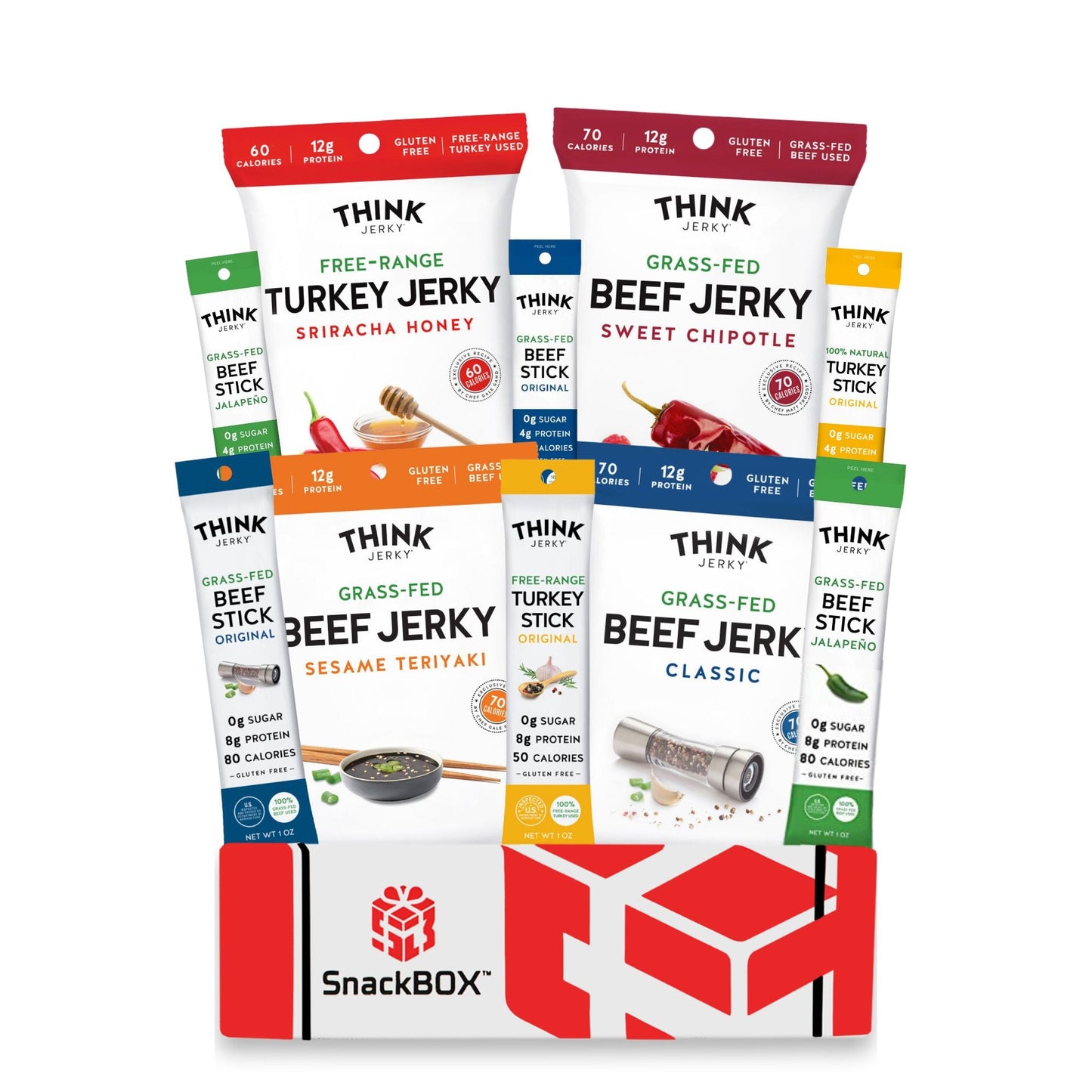 Think Jerky Grass Fed Beef Free Range Turkey Jerky Care Package (10 Snacks) | By SnackBOX
