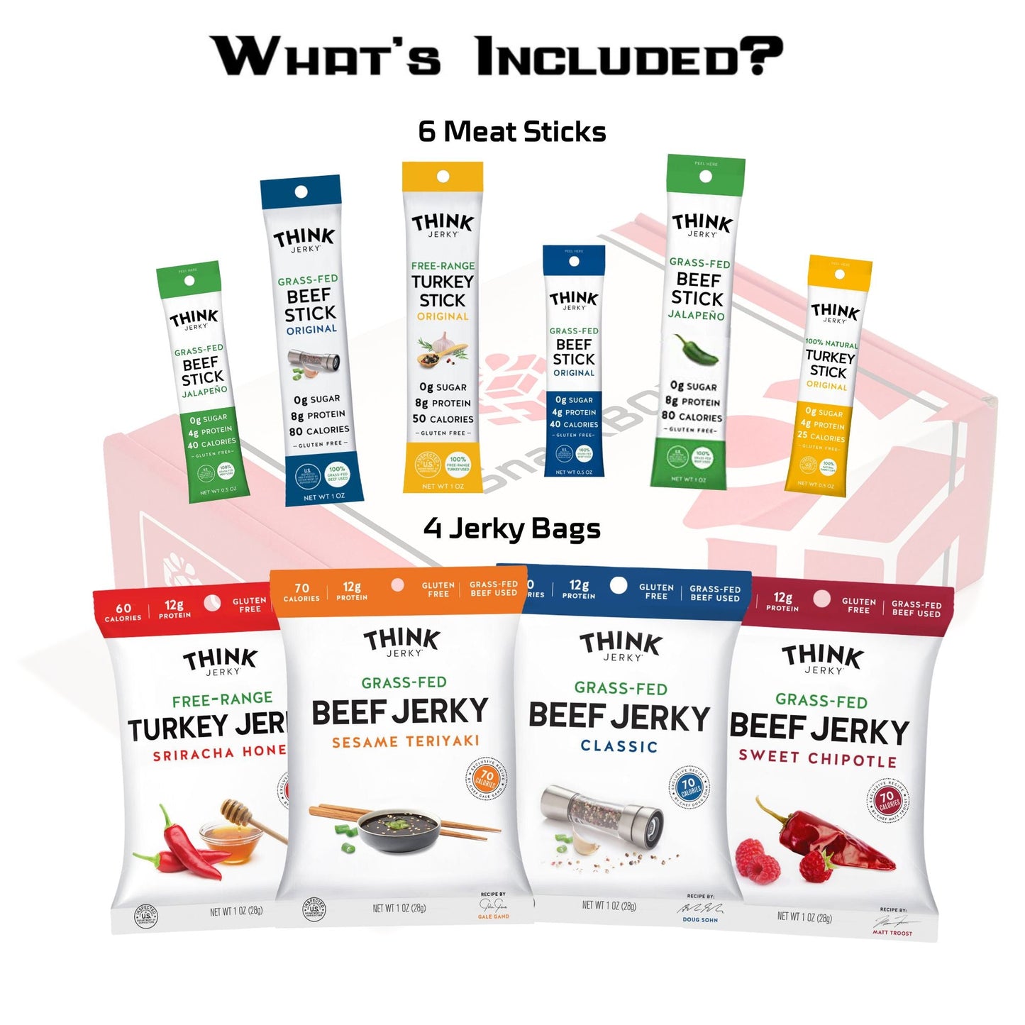 Think Jerky Grass Fed Beef Free Range Turkey Jerky Care Package (10 Snacks) | By SnackBOX