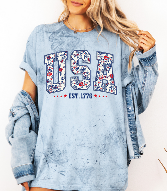 Retro Floral USA Graphic Tee