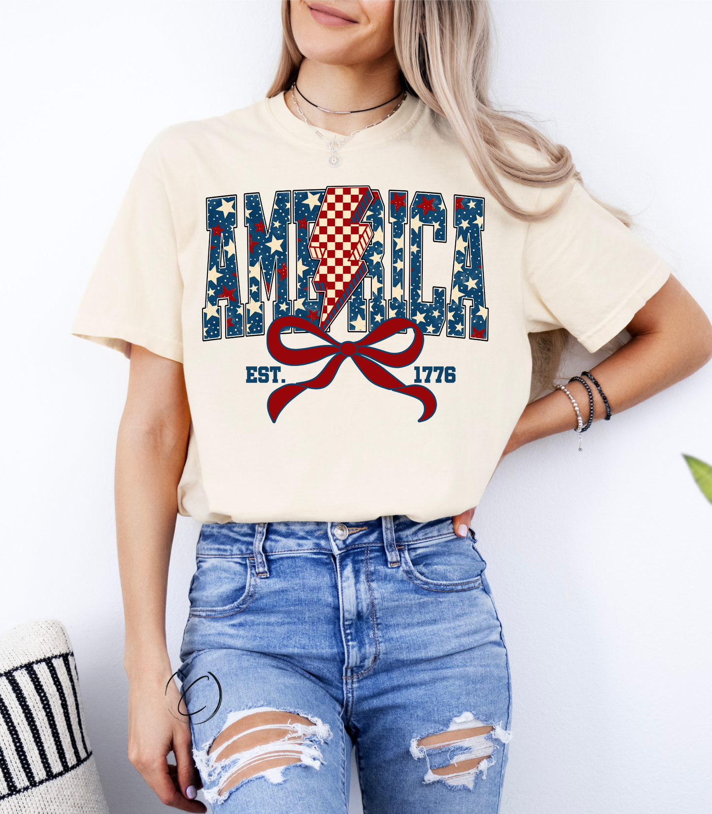 America Coquette Lightening Check Graphic Tee