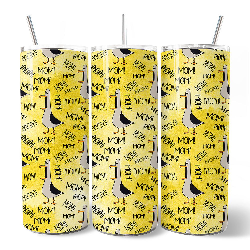 Funny Seagull Mom Call Pattern 20oz Personalized Tumbler With Lid and Stainless Steel Straw, Coastal Bird Humor Gift Cup