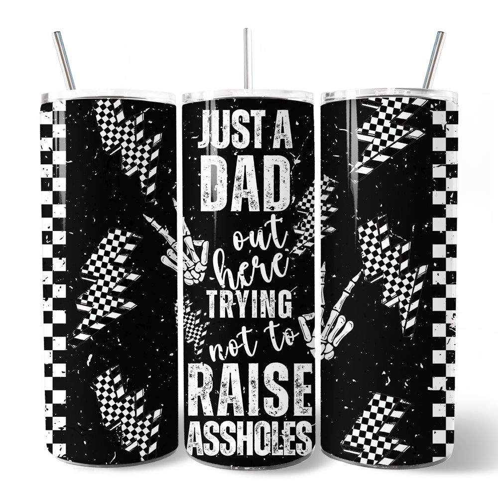 Just A Dad Checkered Lightning 20oz Personalized Tumbler With Lid and Stainless Steel Straw, Sarcastic Father's Day Humor Gift Cup