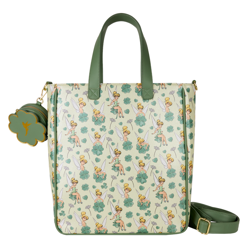 Peter Pan Tinker Bell Disney Clover All-Over Print Tote Crossbody Bag With Coin Bag