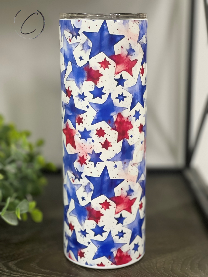 Watercolor Patriotic Stars 20oz Skinny Tumbler