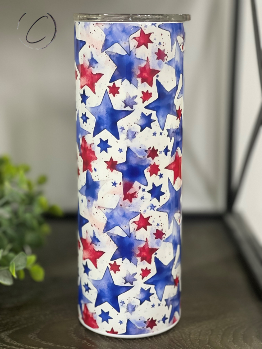 Watercolor Patriotic Stars 20oz Skinny Tumbler