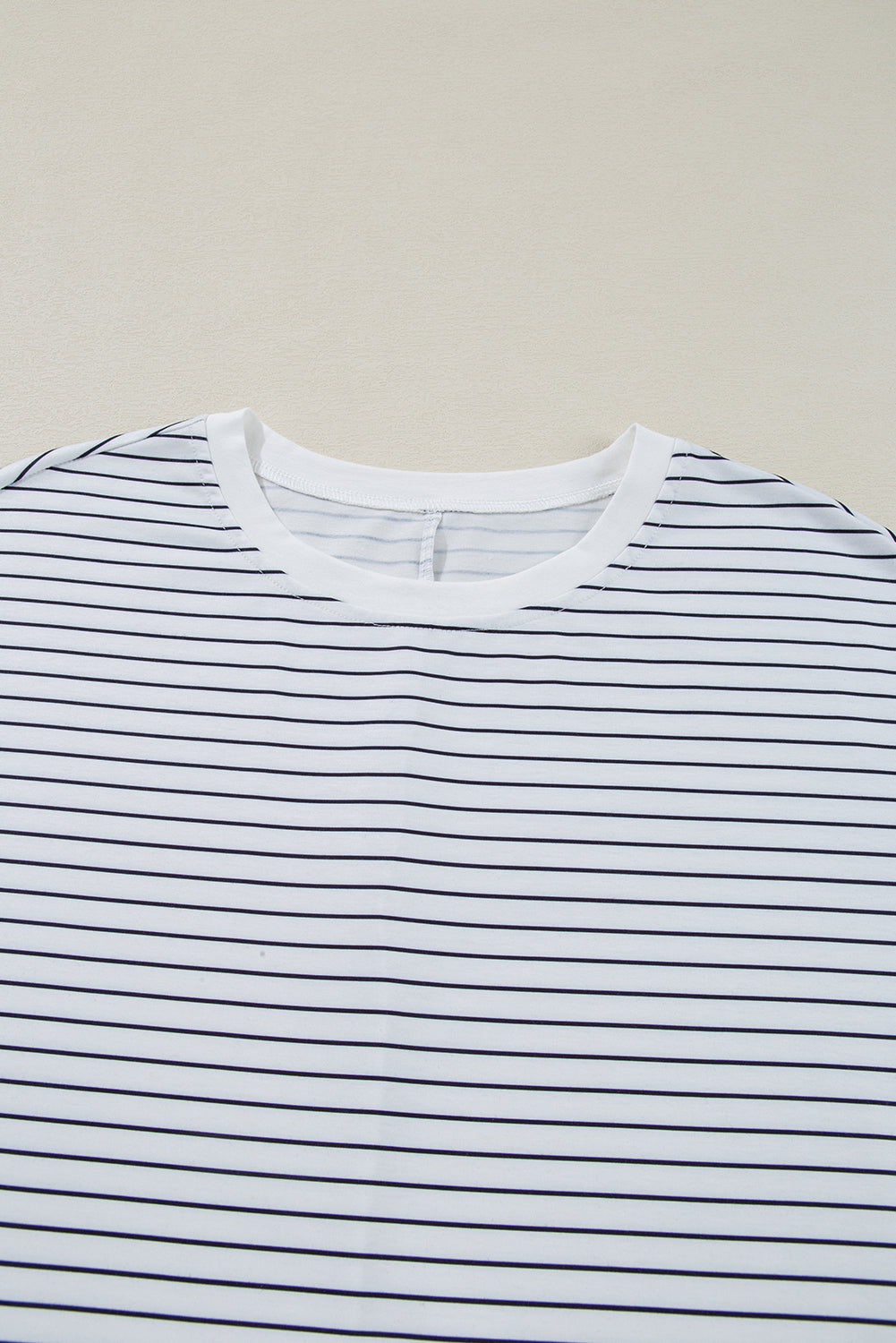 White Striped Round Neck Short Sleeve Mini Dress Casual & Playful Everyday Look Dress