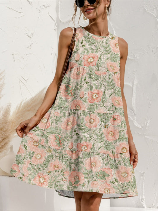 Charming Tiered Printed Round Neck Sleeveless Dress Trendy & Stylish Summer Dress for Women