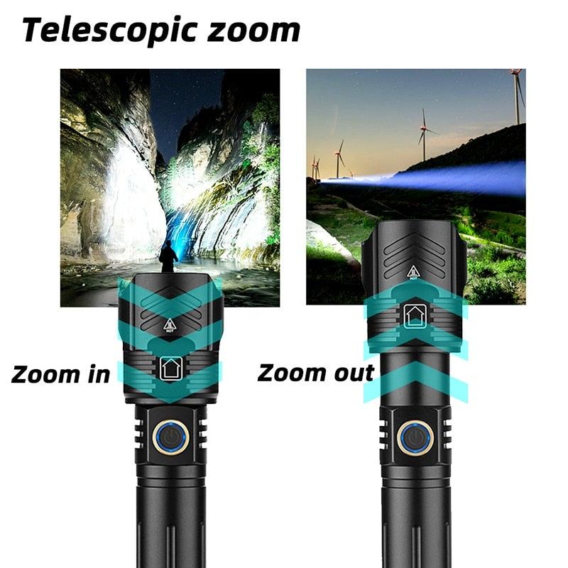 Adjustable Rechargeable Tactical Flashlight USB LED  Super Bright Zoomable IPX65 Waterproof Portable Torchlight Flash Lamp USB Charging For Hiking Camping Running Fishing