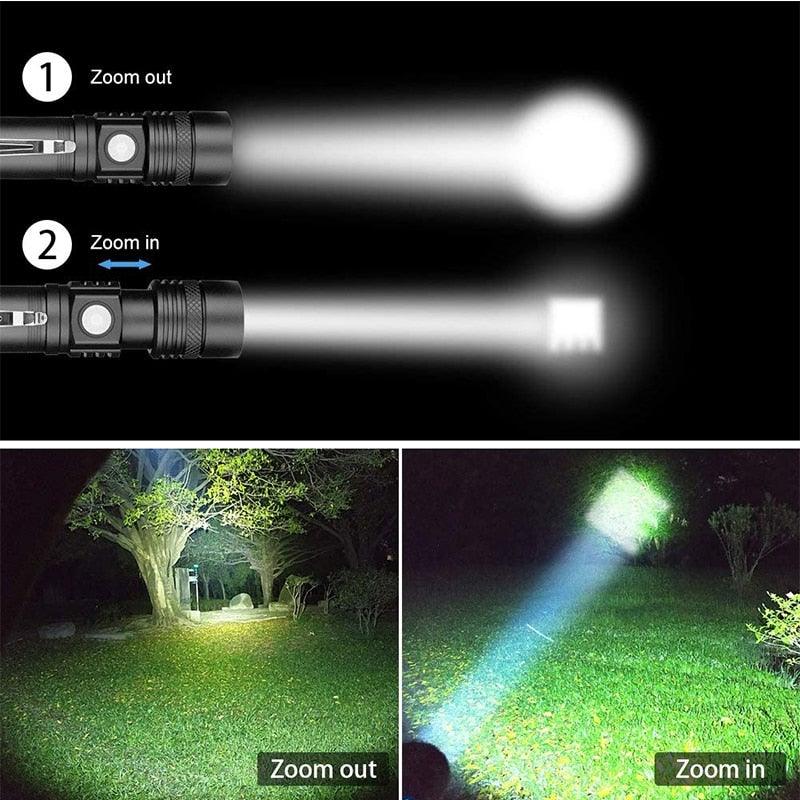 Adjustable Rechargeable  Waterproof LED Flashlights Rechargeable High Lumens Torchlight Zoomable Torch USB Charging Waterproof 5 Modes With Power Display For Camping Hiking Outdoor Emergency