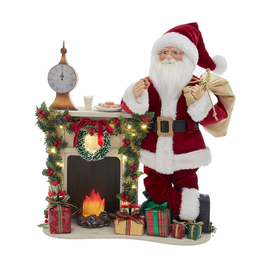 Charming Santa with LED Fireplace Mantle - 17 Inches