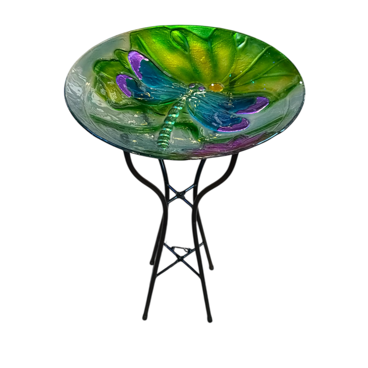 Dragonfly Fused Glass Bird Bath