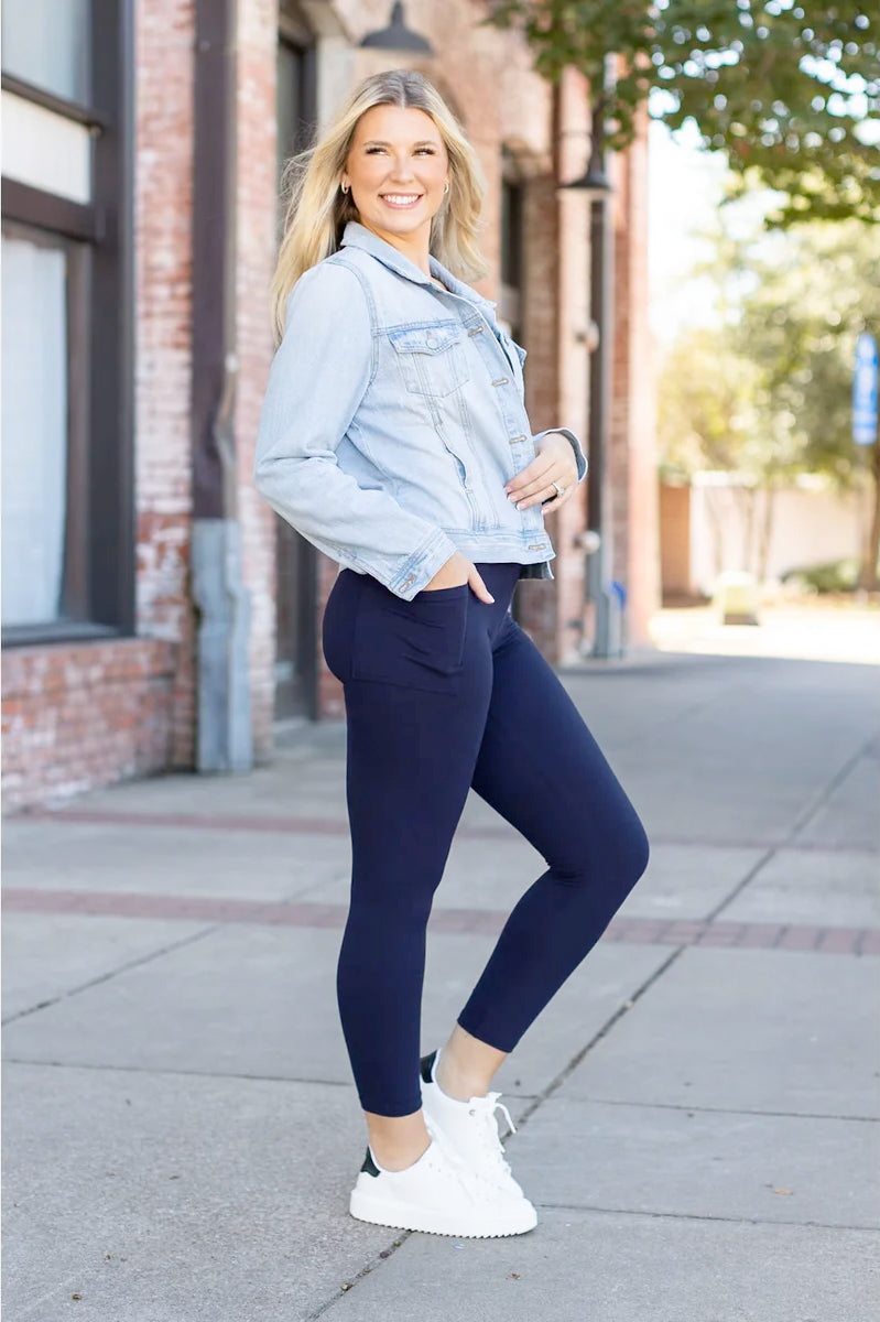 PreOrder | The Riley - 7/8 Ankle Length NAVY Leggings with Pockets