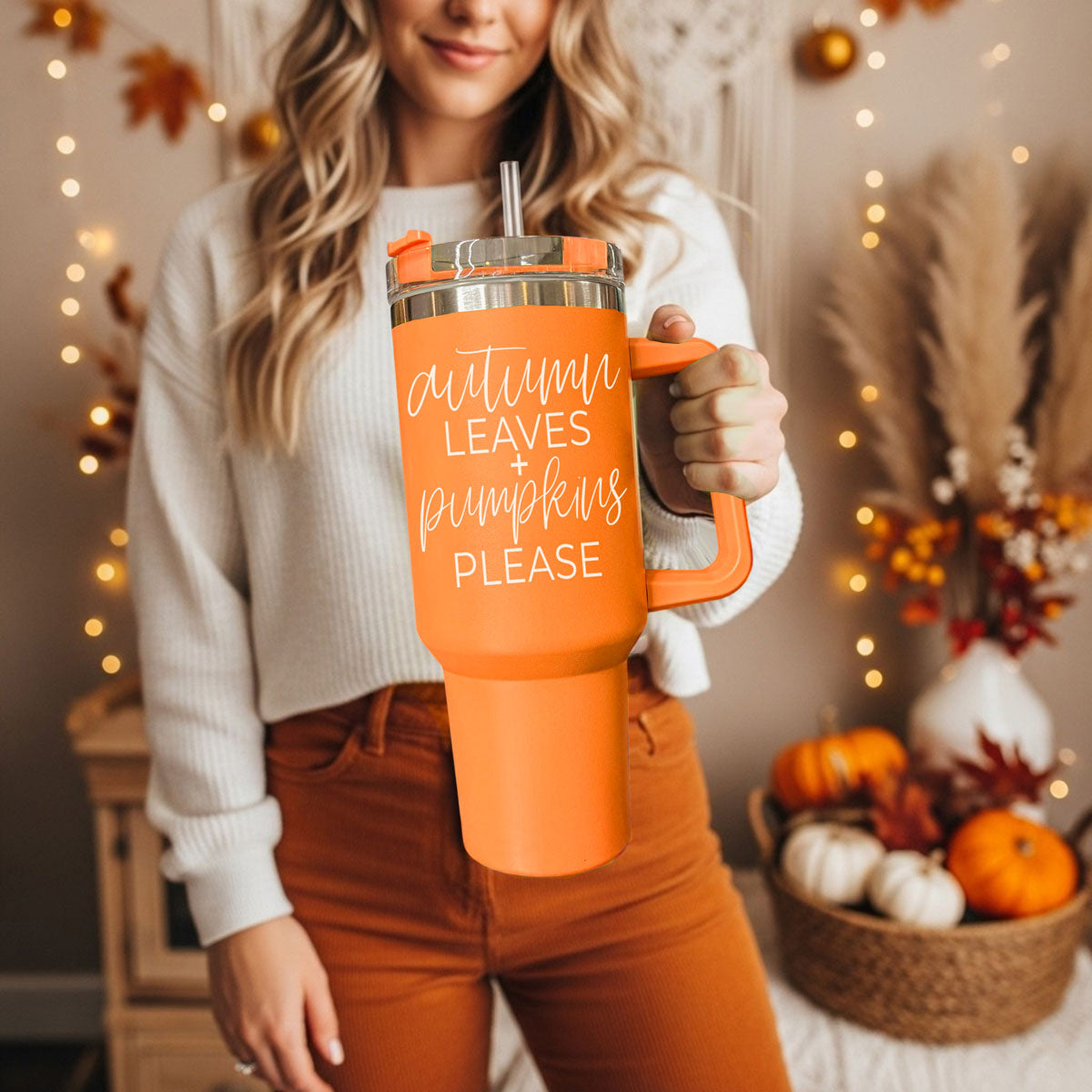 pumpkin spice tumbler with handle
cozy autumn cup for iced coffee
Orange tumbler with autumn leaves and pumpkins please text
Fall tumbler with autumn leaves plus pumpkins please quote
Orange insulated tumbler with cozy autumn message
Pumpkin season tumbler with autumn leaves and pumpkins please
Bright orange tumbler with fall quote and seasonal design
Cozy autumn tumbler with pumpkins please lettering