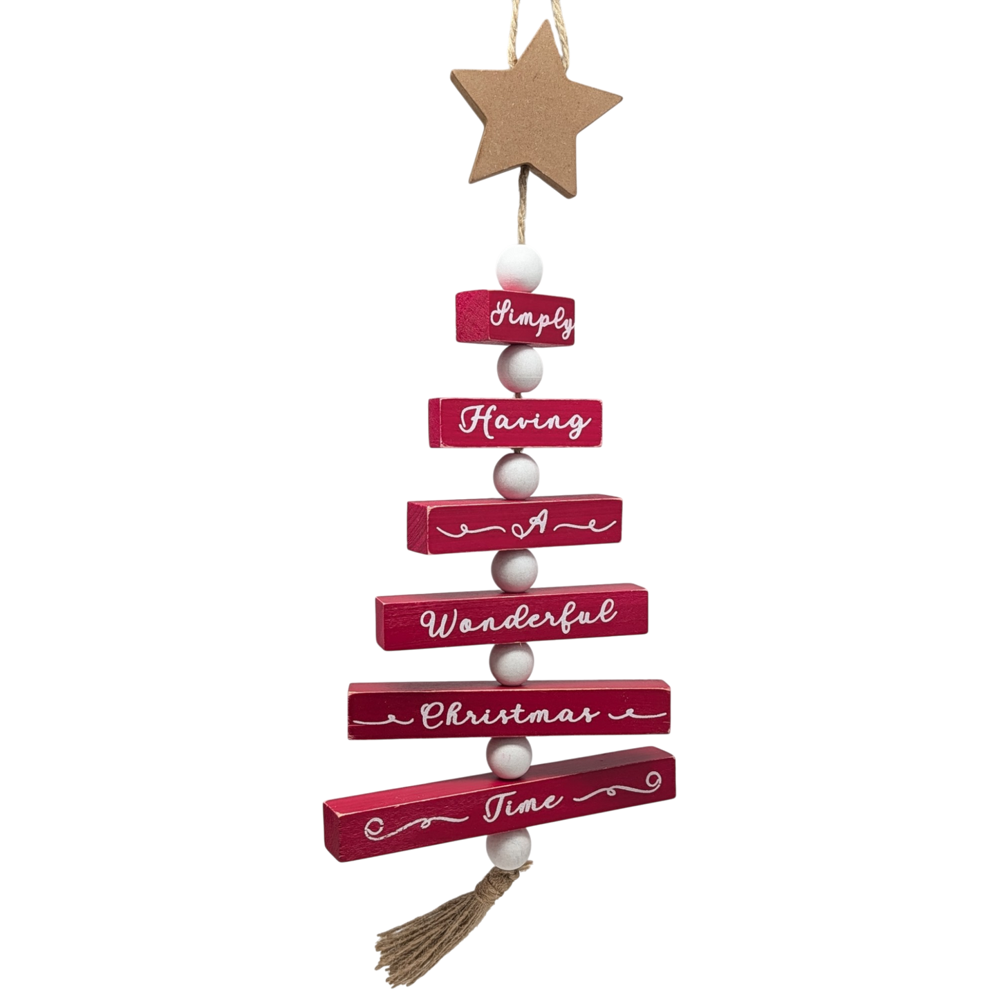 Wood Traditional Christmas Tree Shaped Wall Sign - Red