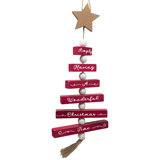 Wood Traditional Christmas Tree Shaped Wall Sign - Red