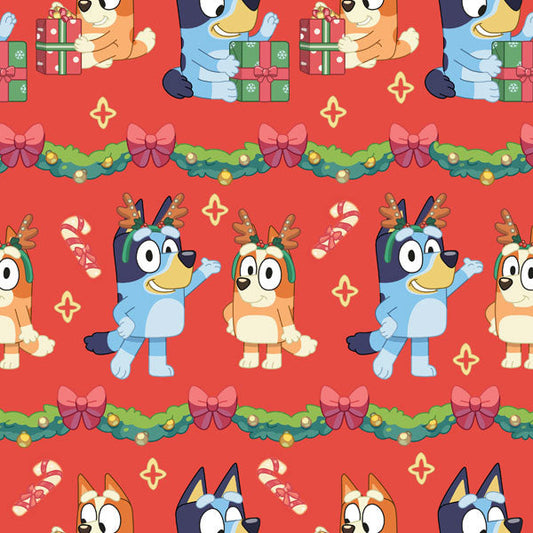 Bluey and Bingo on Red Wrapping Paper