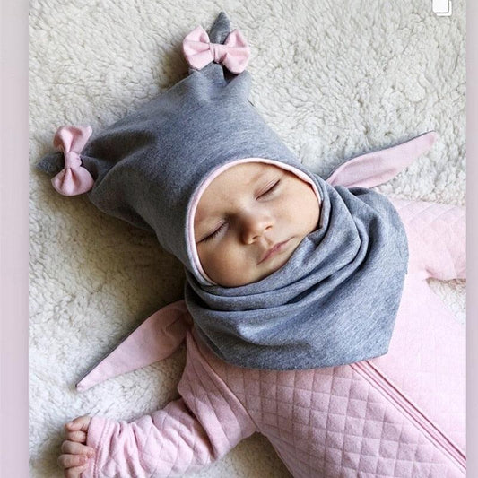 Baby Cotton Hat  Autumn Winter Children Scarf Hat Sets  Bowknot Ear Baby Girl Boy Warm Beanies Cap Neck Warmer Scarf Fleece Balaclava Hood Ski Mask Cold Weather Face Mask Neck Warmer Winter Nose Warmer