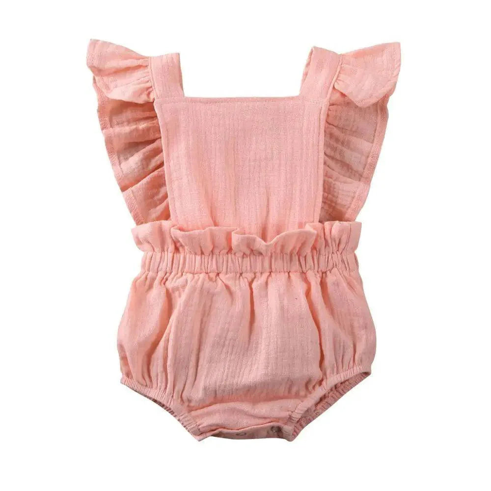 Baby Girl Ruffled Solid Color Sleeveless Backless Romper Jumpsuit Comfy Outfit Excellent Gift For Your Baby Girl