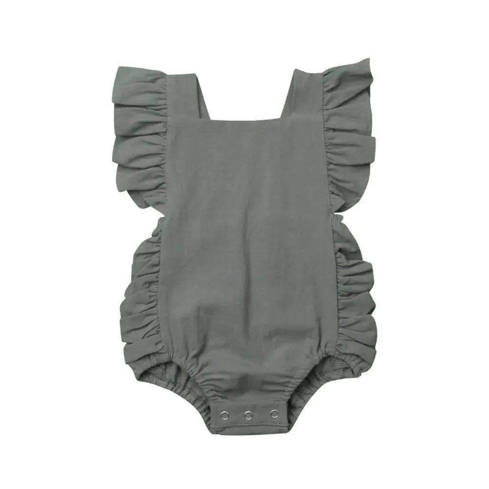 Baby Girl Ruffled Solid Color Sleeveless Backless Romper Jumpsuit Comfy Outfit Excellent Gift For Your Baby Girl